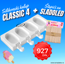 AKCIJA - Silikonski kalup - CLASSIC 4 + Štapići Za Sladoled 93x10mm 50 kom.